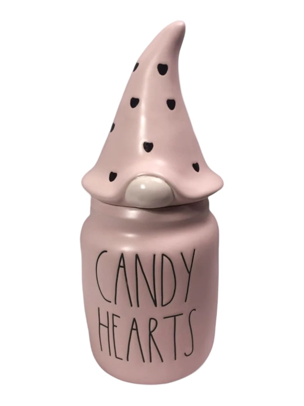 Rae Dunn Pink 'Candy Hearts' Ceramic Gnome Candy Jar